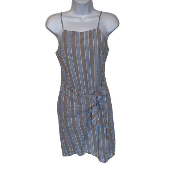 Altar'd State Women's Striped Square Neck Wrap Mini Dress Blue Gray Size Small - Picture 1 of 10